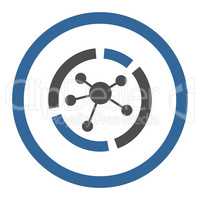 Connections diagram flat cobalt and gray colors rounded vector icon