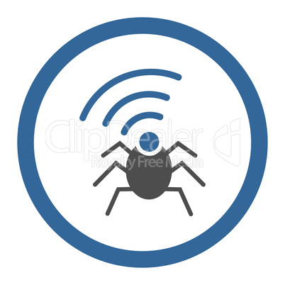 Radio spy bug flat cobalt and gray colors rounded vector icon