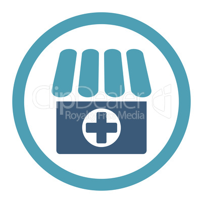 Drugstore flat cyan and blue colors rounded vector icon