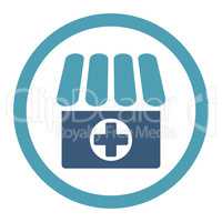 Drugstore flat cyan and blue colors rounded vector icon