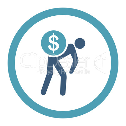 Money courier flat cyan and blue colors rounded vector icon