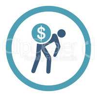 Money courier flat cyan and blue colors rounded vector icon