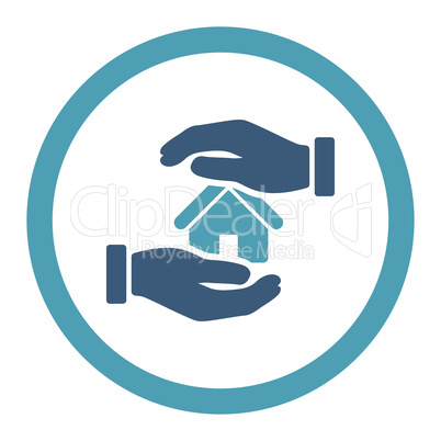 Realty insurance flat cyan and blue colors rounded vector icon
