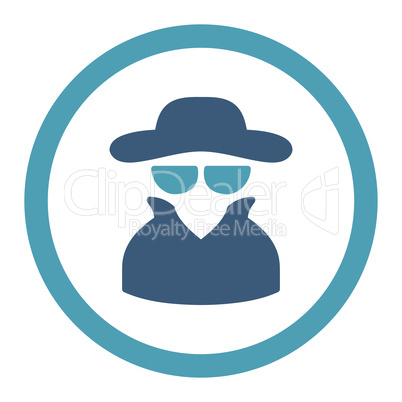 Spy flat cyan and blue colors rounded vector icon