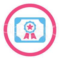 Certificate flat pink and blue colors rounded vector icon