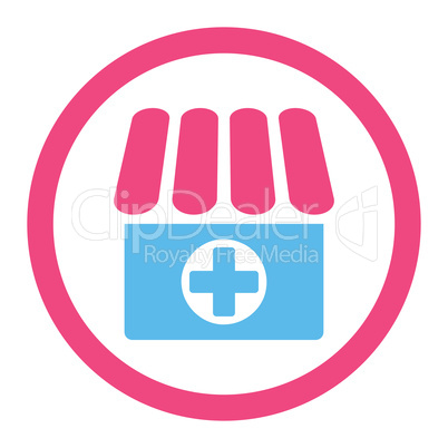 Drugstore flat pink and blue colors rounded vector icon