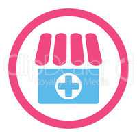 Drugstore flat pink and blue colors rounded vector icon