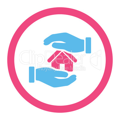 Realty insurance flat pink and blue colors rounded vector icon