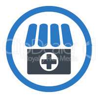 Drugstore flat smooth blue colors rounded vector icon