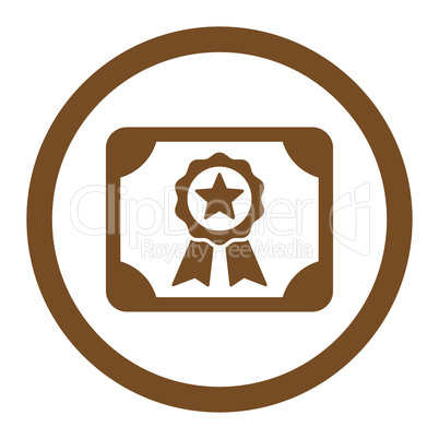Certificate flat brown color rounded vector icon
