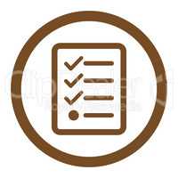 Checklist flat brown color rounded vector icon