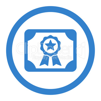 Certificate flat cobalt color rounded vector icon