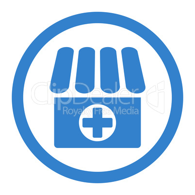 Drugstore flat cobalt color rounded vector icon