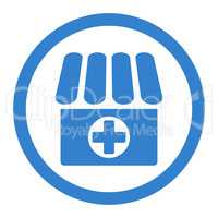 Drugstore flat cobalt color rounded vector icon