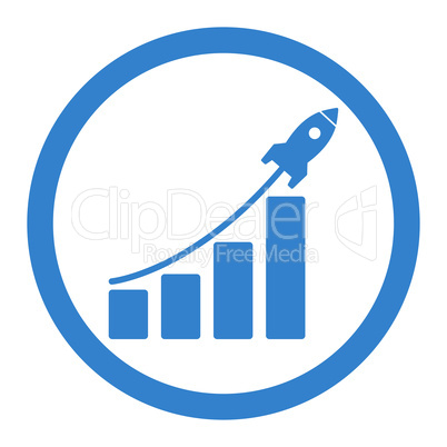 Startup sales flat cobalt color rounded vector icon