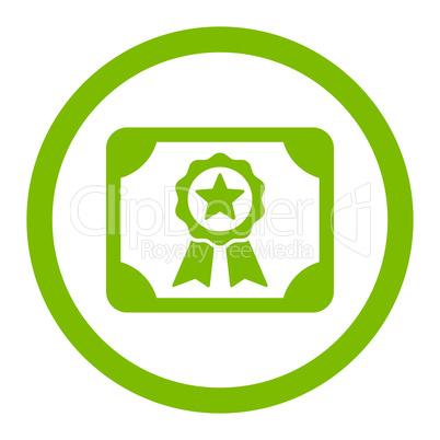 Certificate flat eco green color rounded vector icon