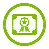 Certificate flat eco green color rounded vector icon