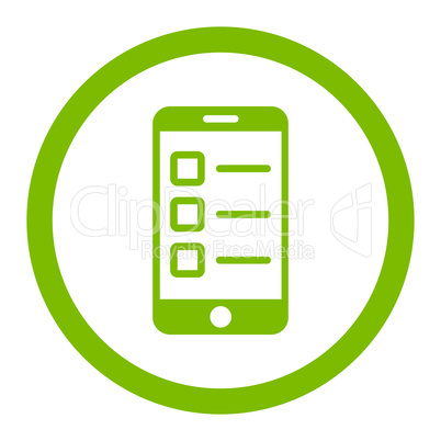 Mobile test flat eco green color rounded vector icon