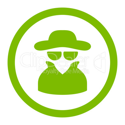 Spy flat eco green color rounded vector icon