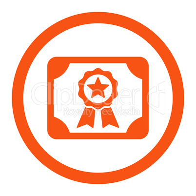 Certificate flat orange color rounded vector icon
