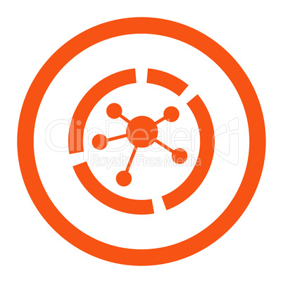 Connections diagram flat orange color rounded vector icon