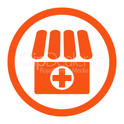 Drugstore flat orange color rounded vector icon