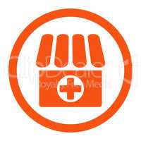 Drugstore flat orange color rounded vector icon