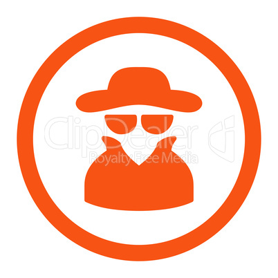 Spy flat orange color rounded vector icon