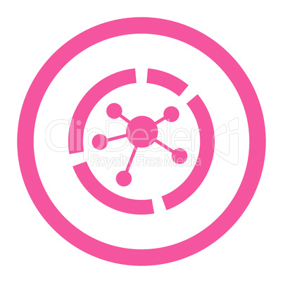 Connections diagram flat pink color rounded vector icon