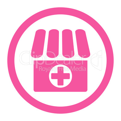 Drugstore flat pink color rounded vector icon
