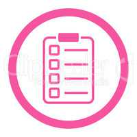 Examination flat pink color rounded vector icon
