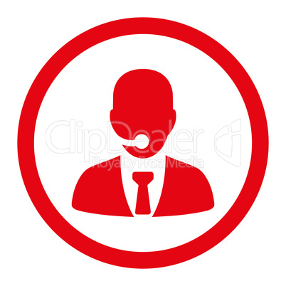 Call center operator flat red color rounded vector icon