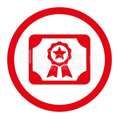 Certificate flat red color rounded vector icon