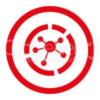 Connections diagram flat red color rounded vector icon