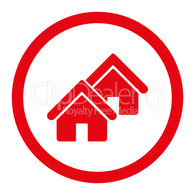 Realty flat red color rounded vector icon