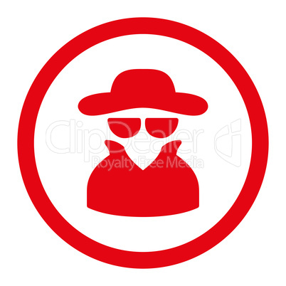 Spy flat red color rounded vector icon