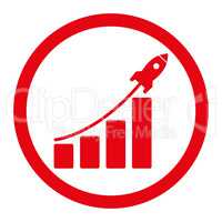 Startup sales flat red color rounded vector icon