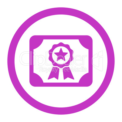 Certificate flat violet color rounded vector icon