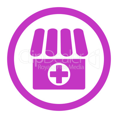 Drugstore flat violet color rounded vector icon