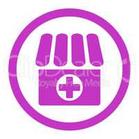 Drugstore flat violet color rounded vector icon