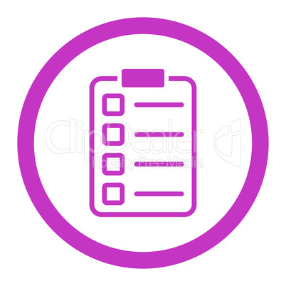 Examination flat violet color rounded vector icon