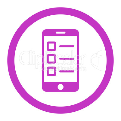 Mobile test flat violet color rounded vector icon