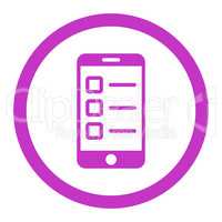 Mobile test flat violet color rounded vector icon