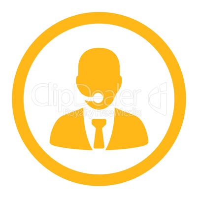 Call center operator flat yellow color rounded vector icon