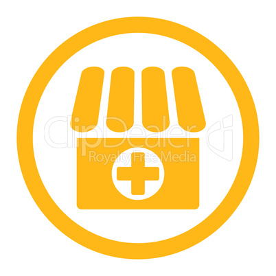 Drugstore flat yellow color rounded vector icon