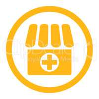 Drugstore flat yellow color rounded vector icon