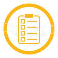 Examination flat yellow color rounded vector icon