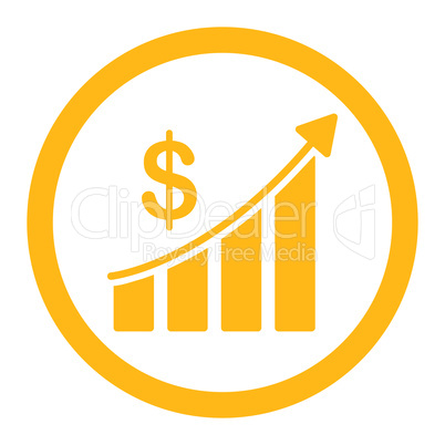 Sales flat yellow color rounded vector icon