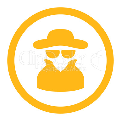 Spy flat yellow color rounded vector icon