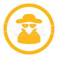 Spy flat yellow color rounded vector icon